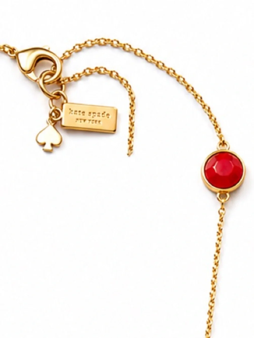 Kate Spade New York Gold Tone Long Station Necklace Pink Cabochon 32”
